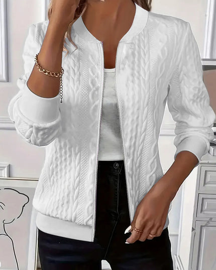 Texture Zip Up Long Sleeve Jacket White