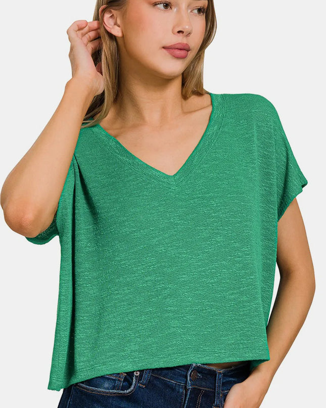 Zenana V-Neck Short Sleeve T-Shirt Green