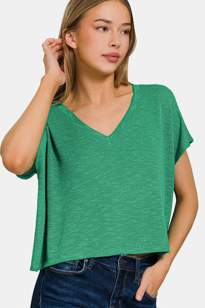Zenana V-Neck Short Sleeve T-Shirt Green