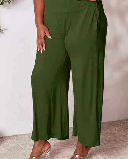 Basic Bae Full Size Smocked Wide Waistband Wide Leg Pants