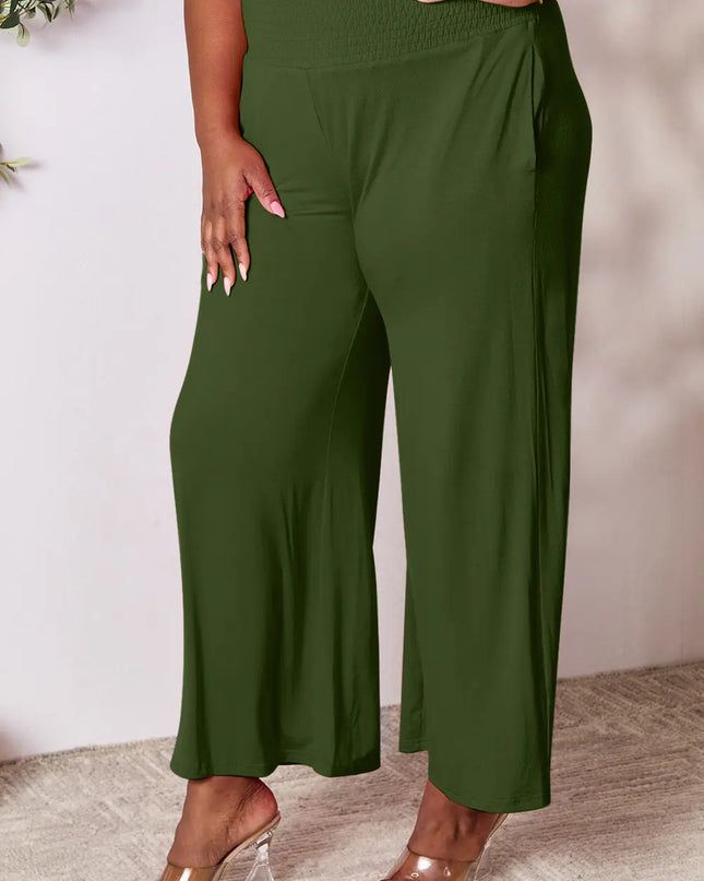Basic Bae Full Size Smocked Wide Waistband Wide Leg Pants