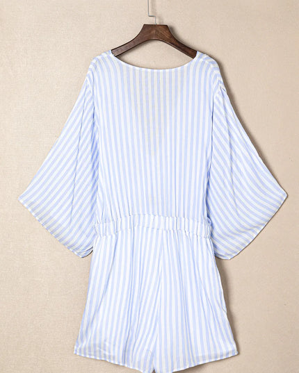 Bow Striped Kimono Sleeve Romper