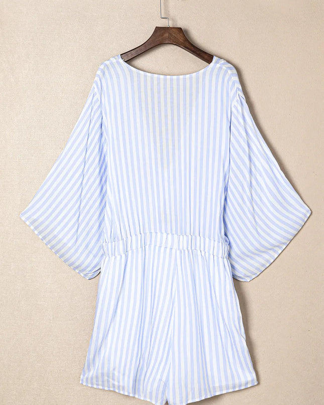 Bow Striped Kimono Sleeve Romper