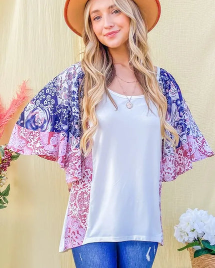 And The WhyFloral Print Bell Sleeve Top