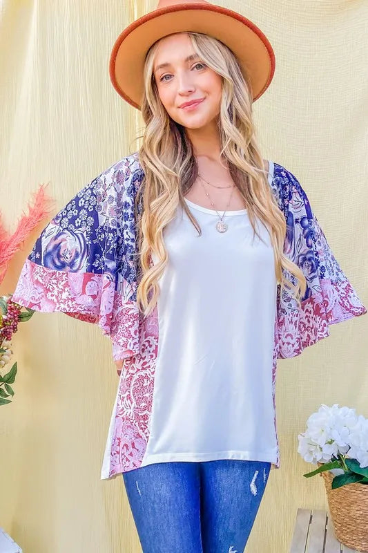 And The WhyFloral Print Bell Sleeve Top