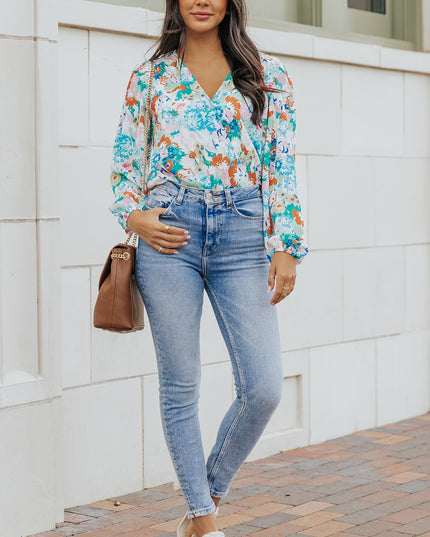 Floral Long Balloon Sleeve Bodysuit