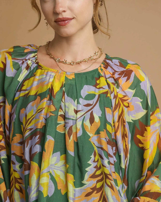 Umgee Mix Abstract Print Balloon Sleeve Blouse