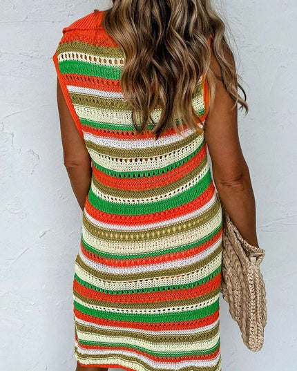 Openwork Stripe Sleeveless Sweater Dress