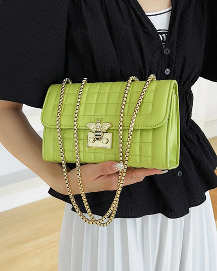 Quilted Chain Shoulder Bag Green One Size