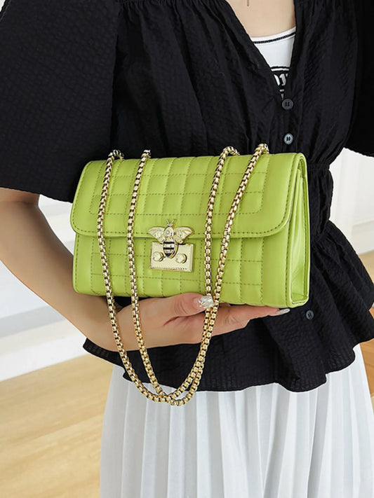 Quilted Chain Shoulder Bag Green One Size