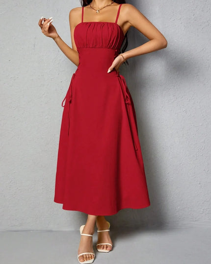 Ruched Midi Cami Dress with Side Tie Details