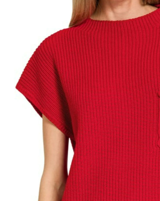 Zenana Mock Neck Short Sleeve Sweater