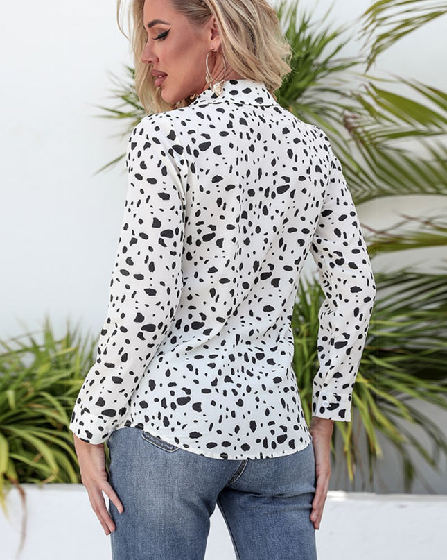 Animal Print Curved Hem Button-Up Shirt