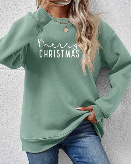 MERRY CHRISTMAS Dropped Shoulder Sweatshirt Sage
