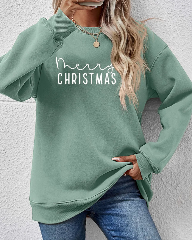 MERRY CHRISTMAS Dropped Shoulder Sweatshirt Sage