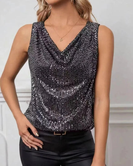Sequin Cowl Neck Tank