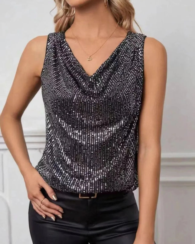 Sequin Cowl Neck Tank