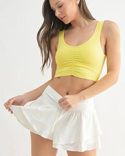 MONO B Ruched Front Active Tank LEMON