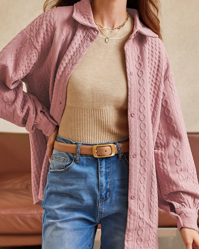 Cable Texture Puff Sleeve Loose Shacket