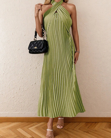 Pleated Halter Neck Midi Dress