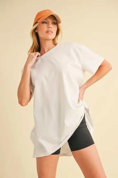 Aemi+Co Round Neck Short Sleeve Oversized T-Shirt WHITE
