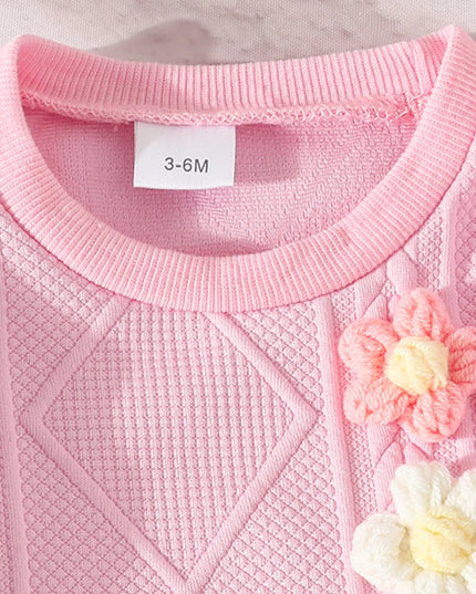 Children's Flower Textured Top and Pants Set