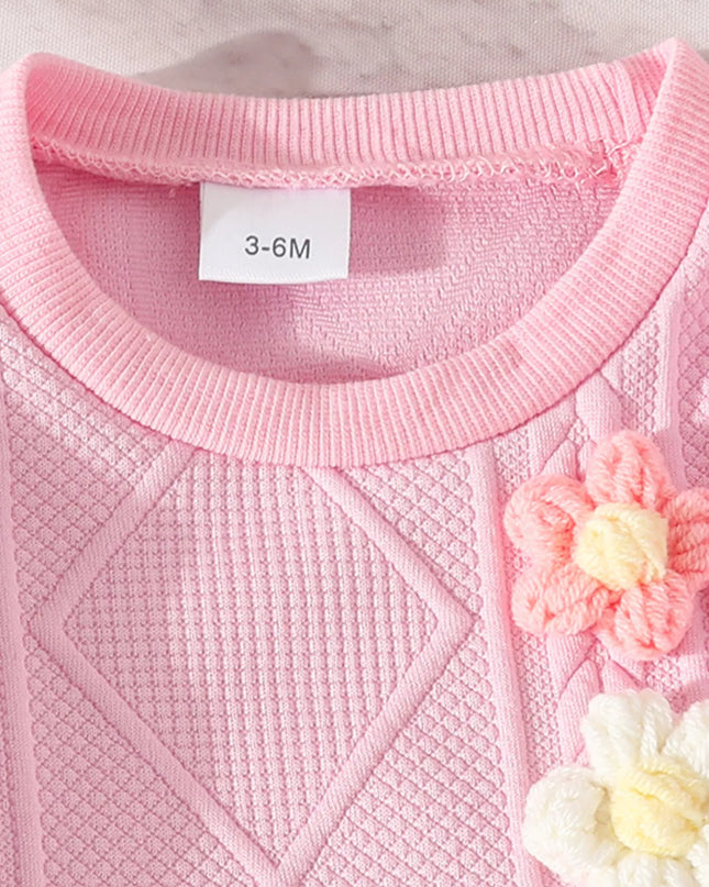 Children's Flower Textured Top and Pants Set