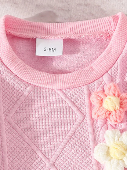 Children's Flower Textured Top and Pants Set