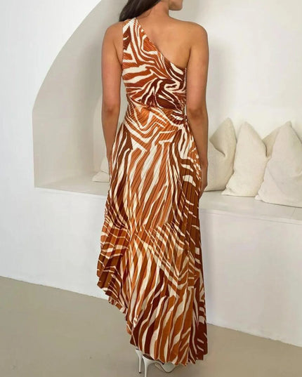 Printed One Shoulder Asymmetrical Maxi Dress