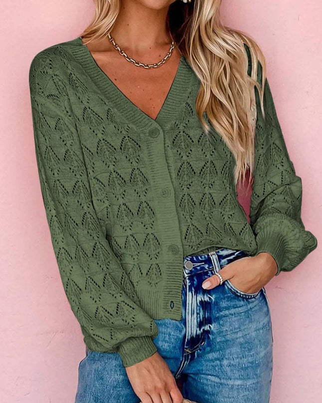 Openwork Button Up Cardigan