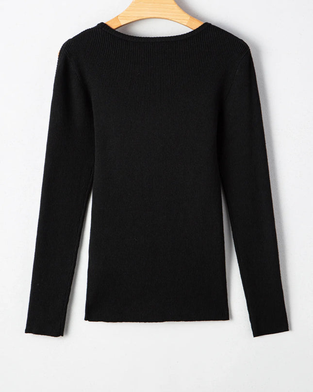 Ribbed Knit Cold Shoulder Sweater