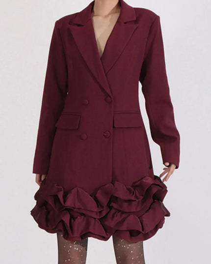 Ruffle Hem Double-Breasted Blazer Dress
