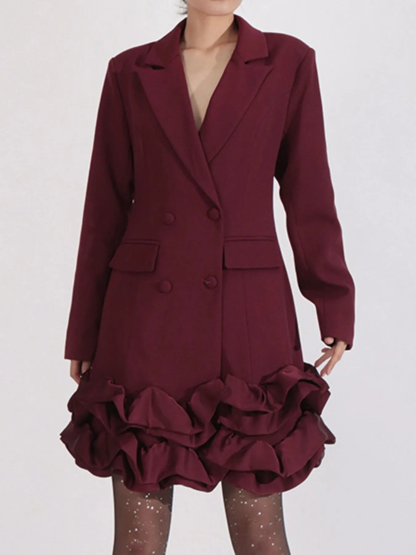 Ruffle Hem Double-Breasted Blazer Dress
