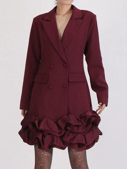 Ruffle Hem Double-Breasted Blazer Dress