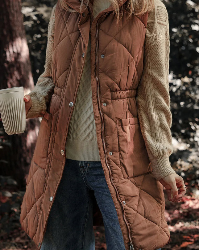 Pocketed Zipper and Button Vest Coat