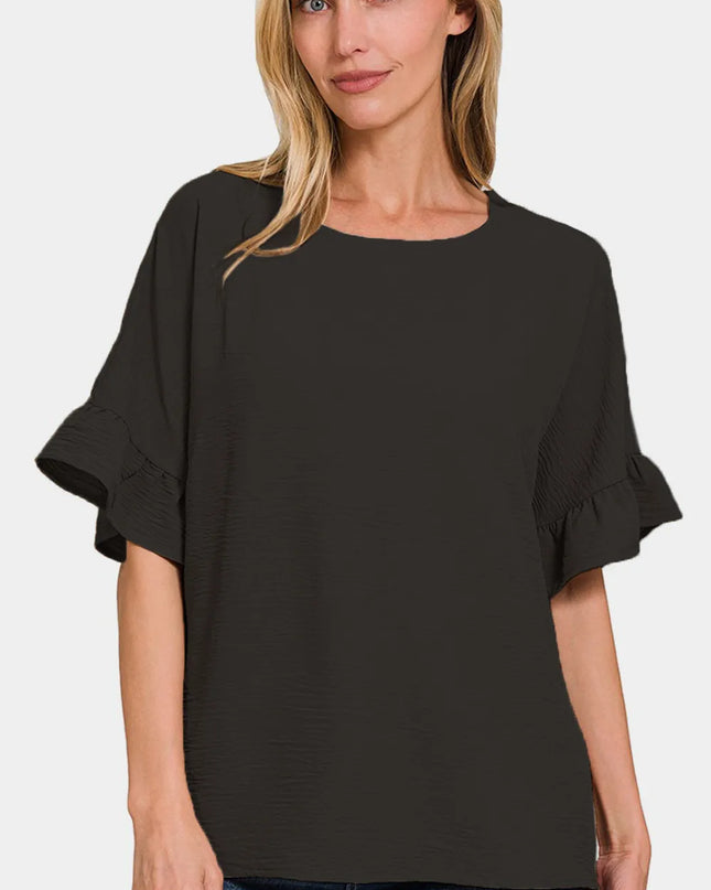 Zenana V-Neck Flutter Sleeve Top