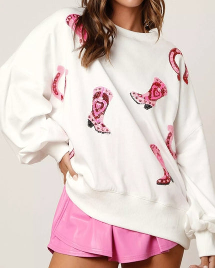 Sequin Boots Color Block Sweatshirt