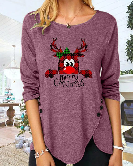 Full Size Reindeer Round Neck Long Sleeve T-Shirt Dusty Pink