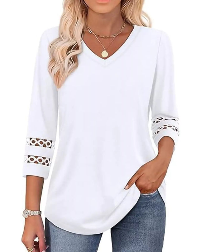 Full Size V-Neck 3/4 Sleeve T-Shirt Plus Size