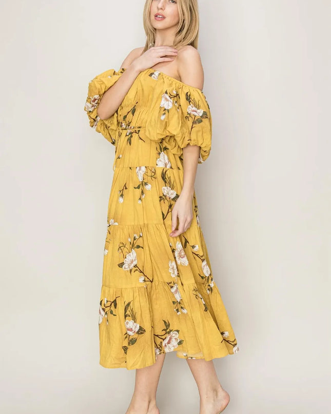 HYFVE Floral Puff Sleeve Tiered Dress