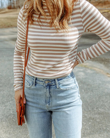 Striped Textured Knit Long Sleeve Tee