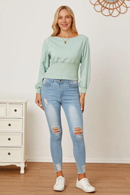 Boat Neck Lantern Sleeve Blouse