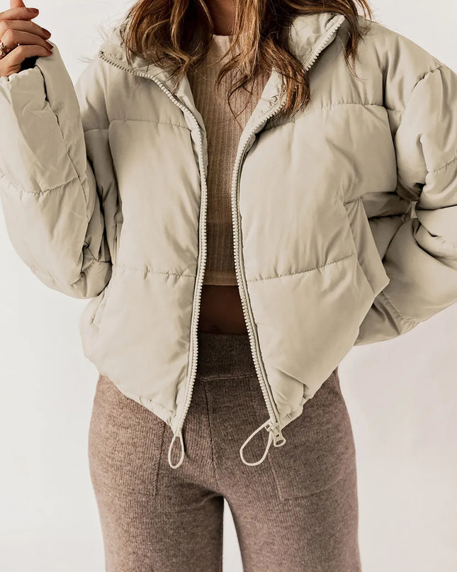 Zip Up Collared Neck Long Sleeve Winter Coat