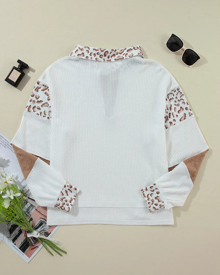 Game Day Bow Embroidered Leopard Color Block Patchwork Top