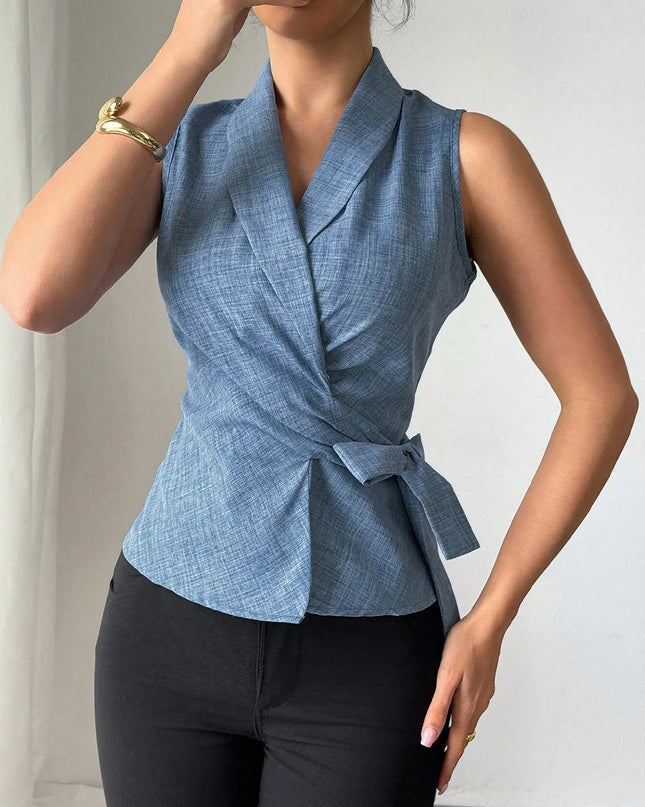 Sleeveless Tied Surplice Top