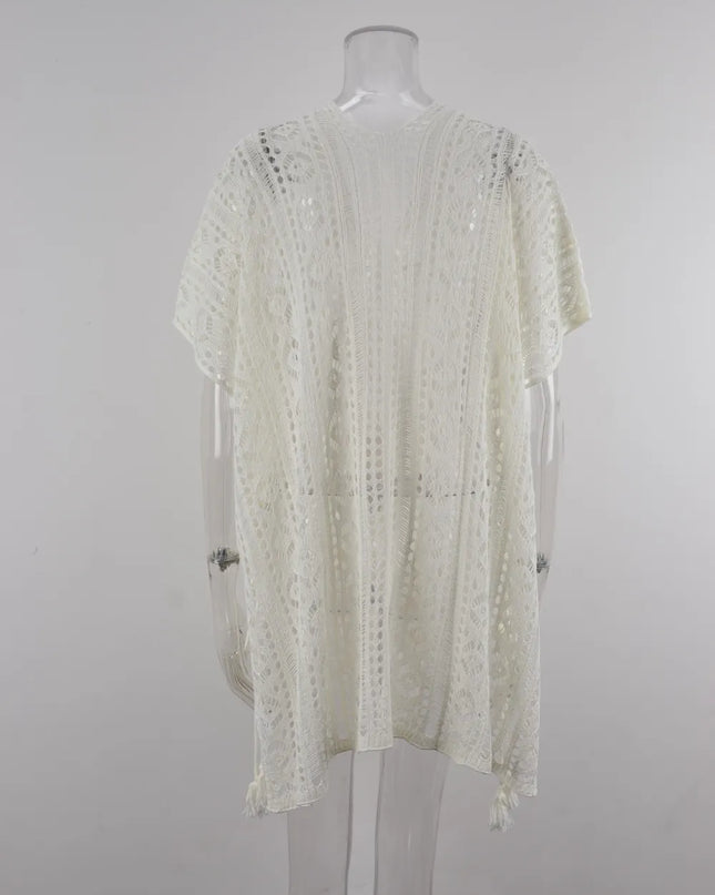Angel Wings Cutout V-Neck Cover-Up with Tassel 