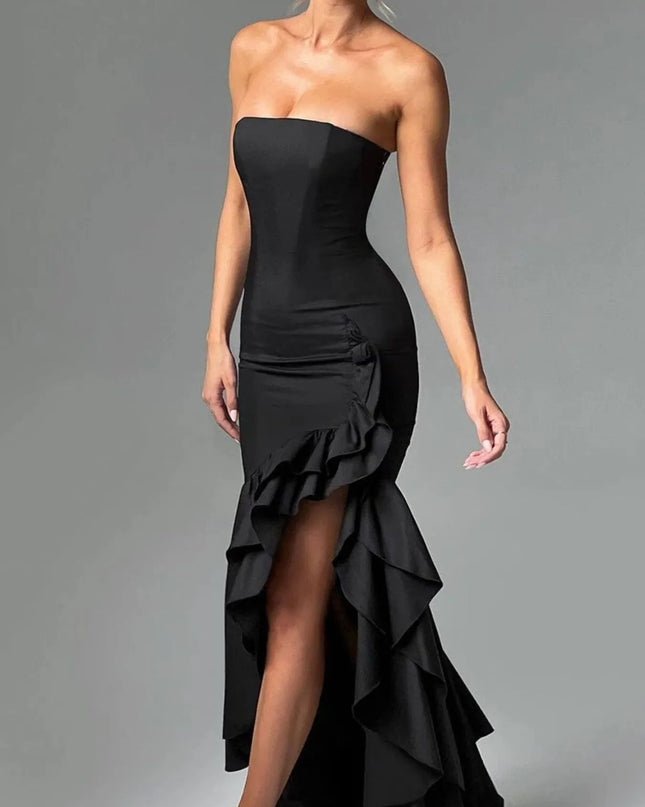 Strapless Ruffle High-Low Bodycon Dress