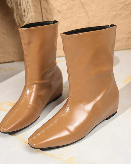Point Toe Leather Boots Yellow