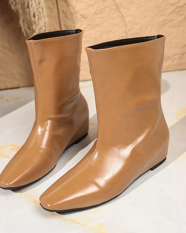 Point Toe Leather Boots Yellow