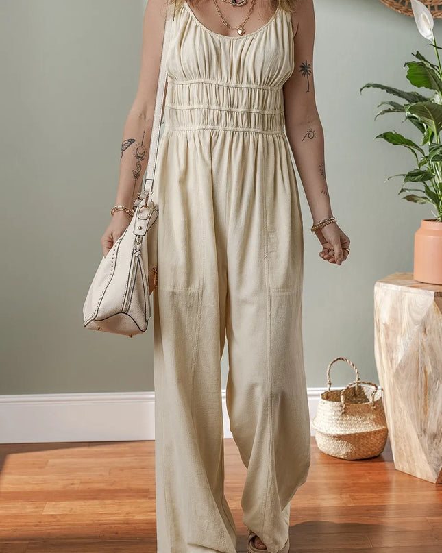 Ruched Sleeveless Wide Leg Jumpsuit